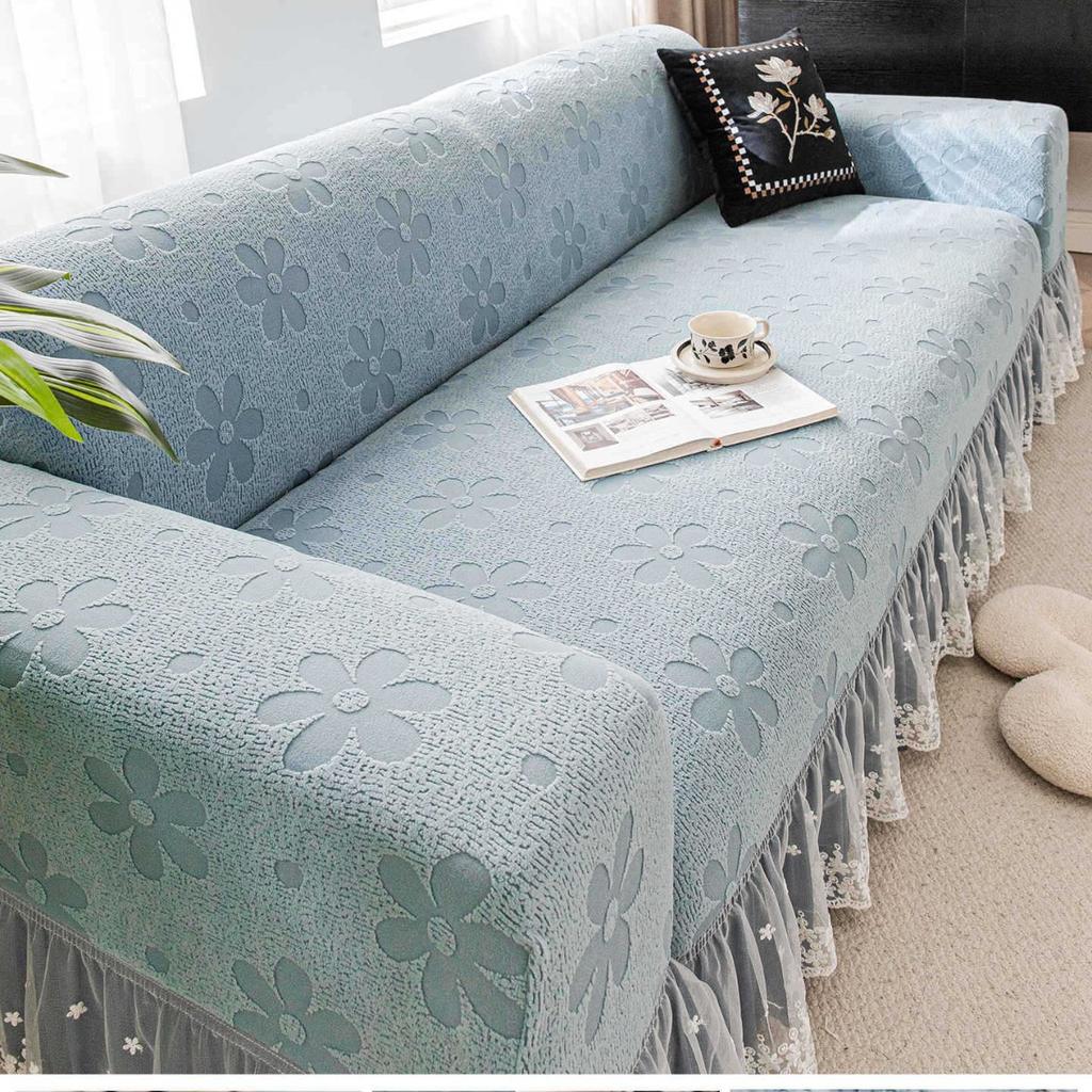 Cream Skirted Sofa Cover for Winter New All In One Anti Slip All Inclusive Universal Cover Protective Cover