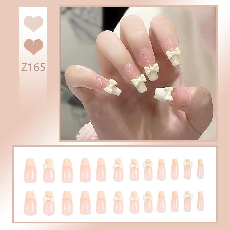 Press On Acrylic Fake Nails Set with Glue High Quality Handmade Nail Extension French Tips Woman False Short Nails Press Ons