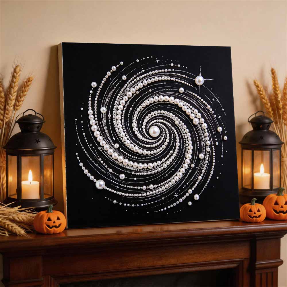 Galaxy Spiral Pearl Art Kit with Frame 3D Shiny Bead Canvas for Wall Decor Relaxing Craft Projects Living Room Artistic Decoration