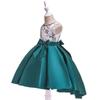 Girls Beaded Embroidery Flower Dress Wedding Party Trailing Gown Kids Bowknot Tutu Costume