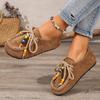 Fashion Women's Flat Shoes Round Toe Lace-up String Bead Shoes Women Leisure Retro Style One Kick Spring Autumn Single Shoes