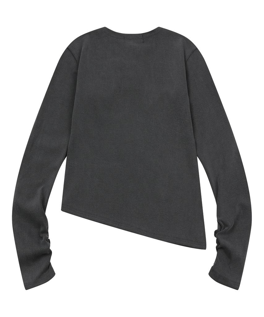 MUCENT Zend Heart Patch Henley Neck Asymmetrical Long Sleeve Tee