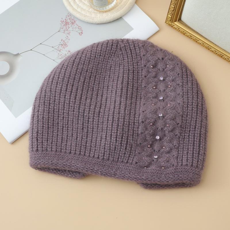 

Элегантная шляпа из жемчужной шерсти с закруткой для среднего и пожилого возраста, осенне-зимняя, для защиты ушей от холода на улице One size фиолетовый