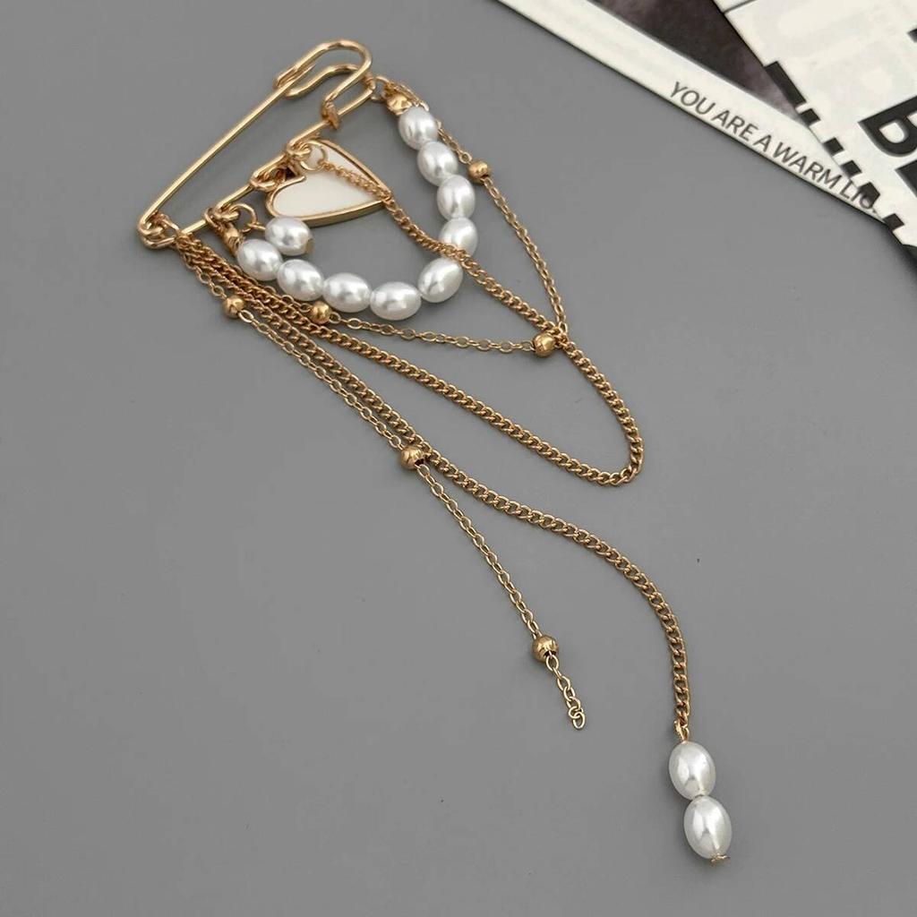 SHIXIN Multi-Functional Exquisite Heart Brooch Chain Tassel Anklet Pant Pin Imitation Pearl Adjustable Fashion Jewelry for Women
