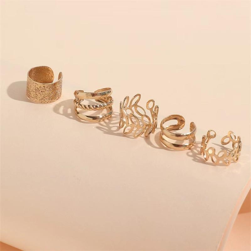Vintage C Shape Clip on Earrings 5 Piece Set No Piercing Multi Layer Hollow Leaf Design Personalized Ear  Jewelry  Gift