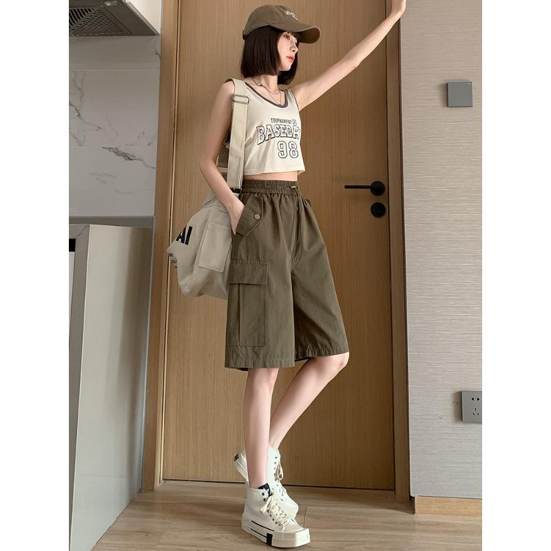 

Рабочие шорты, женские летние тонкие повседневные брюки, свободные брюки с высокой талией S армия зеленый