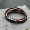 Fashion Charm Brown Men Bracelet Multilayer Leather Bracelet Punk Jewelry Stainless Steel Magnetic Clasp Bangles Boho Bracelet