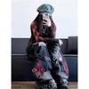 Gothic Punk Style Ripped Wide-Leg Jeans for Women