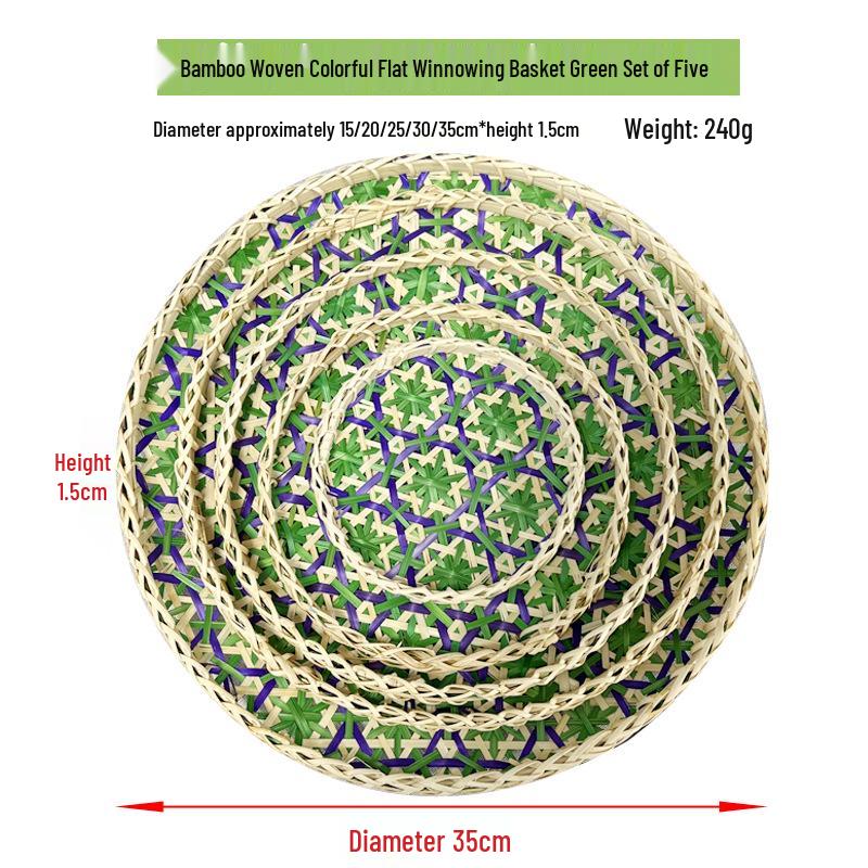 Colorful Handmade Bamboo Weaving Winnowing Basket - Round Hanging Ornament & Sieve for Kindergarten, Hotel, or Homestay Decoration