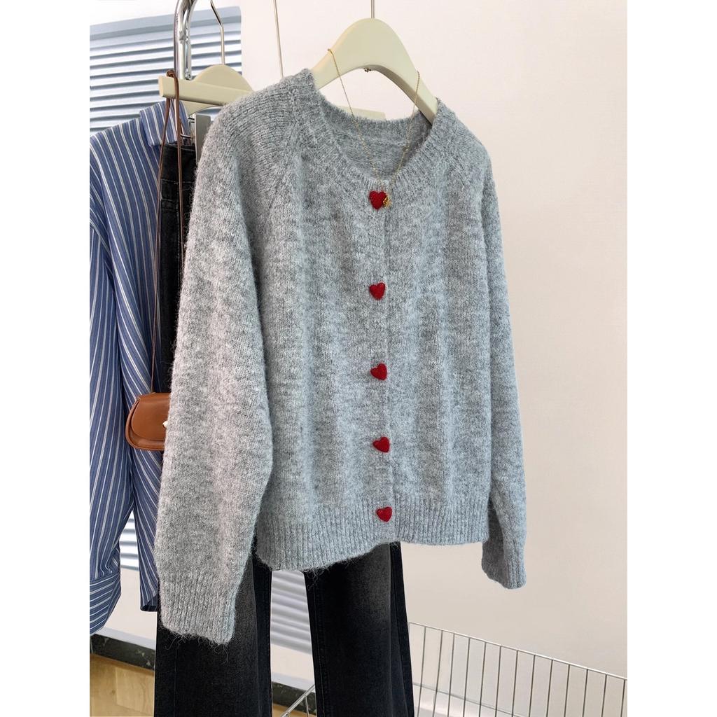 Supply soft waxy knitted cardigan women's love button jacket top autumn and winter casual lazy versatile sweater