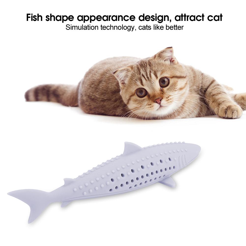 Silicone Pet Cat Catnip Molar Teeth Cleaning Simulation Fish Shape Training Interactive ToyPurple