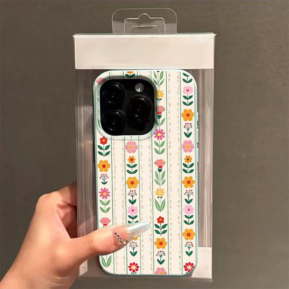 

Lychee Grain Phone Case For iPhone 17 17Air 16 15 14 13 12 11 Pro Max 15 16 Plus Spring flower stripes Silicone Soft Cover Funda iPhone 14 Pro