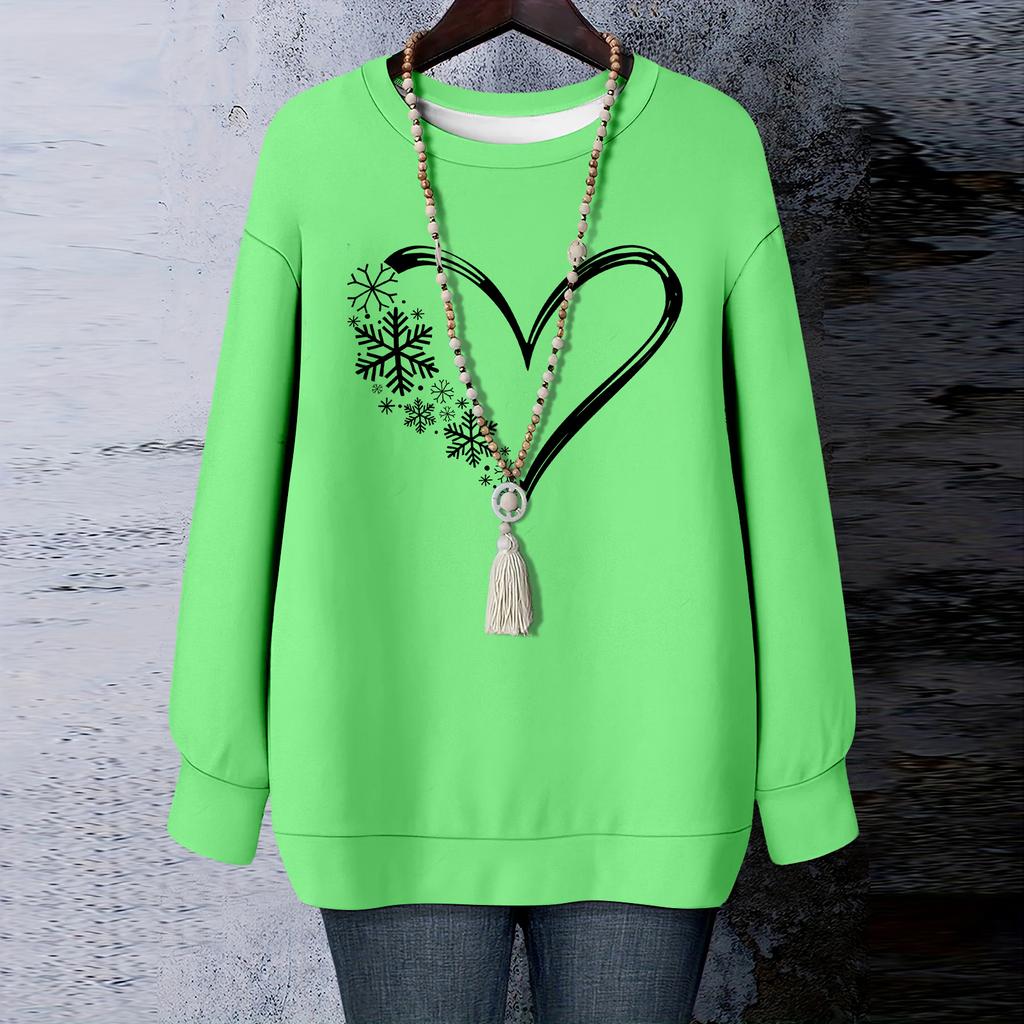 Ladies' Christmas Printed Round Neck Long Sleeved T-shirt Sweatshirt Top