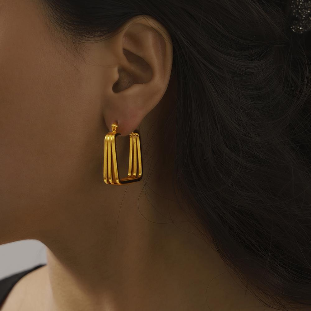 Irregular Multi-Layer Linear Earrings: Trendy Gold-Plated Titanium Steel Jewelry