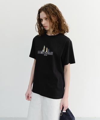 Deonseuteu Unisex Applique Yacht T-Shirt_Udts6B134_Black