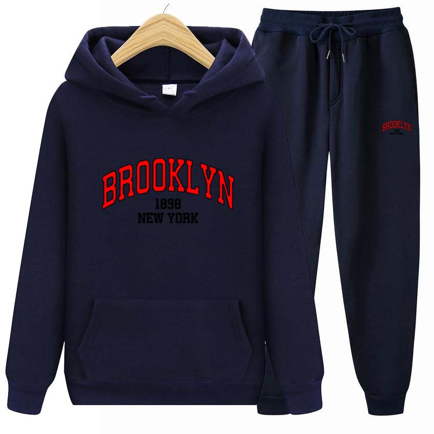 Men's Sets 1898 Brooklyn Print Sweatshirt Sport Suit Tracksuit 2 Pieces Set Sweatshirt+Pants Suit Hoodie Sportswear Jogging