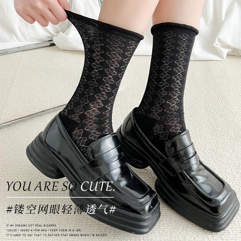 Socks Spring Breathable Mesh Stacking Socks Solid Color Medium Tube Socks Casual Lolita Socks Stockings