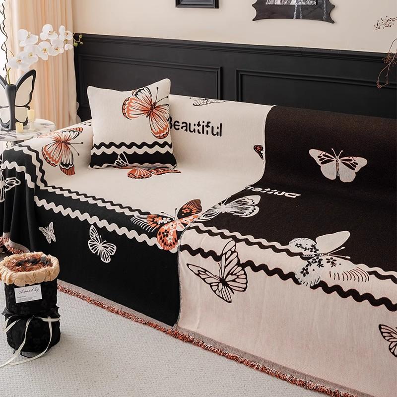 Funda Sofa Chenille Hawaii Butterfly Color Block Sofa Mat Throw Blankets All-season Camping Picnic Sofa Cover