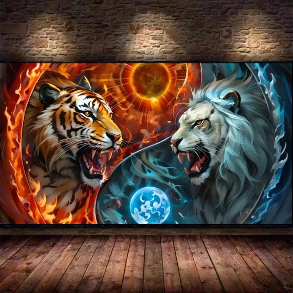 

Фэнтези История Сплетни Тигр и Лев Алмазная Живопись Новая Коллекция Полная Алмазная Мозаика Наборы для вышивания крестом Животные Декор для комнаты Full Round 50x100CM