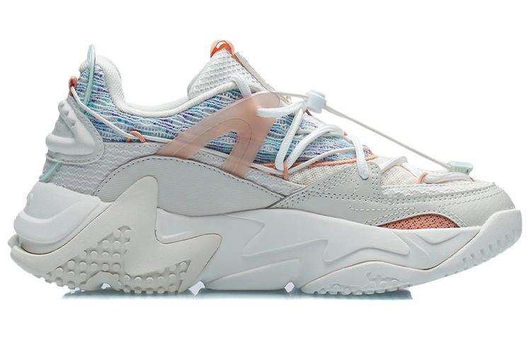 Women's Sneakers Li-Ning Li Ning Qianhangce Cushioning Slip Resistant Low top Casual Shoes Women's Mist White