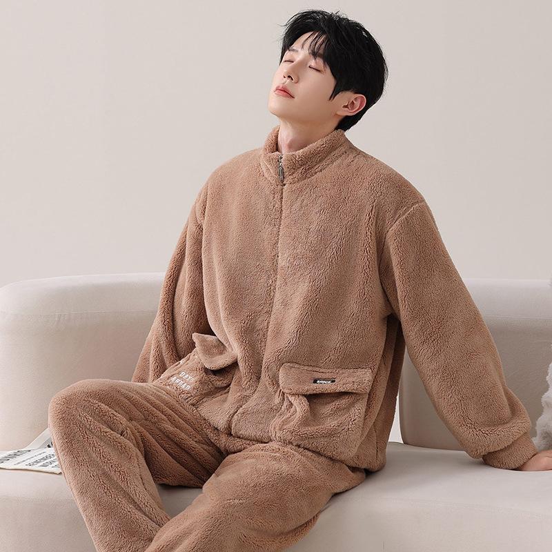 Coral Fleece Couple Pajamas Autumn And Winter Thickened Fleece Warm Flannel Men'S And Women'S Cute Loungewear