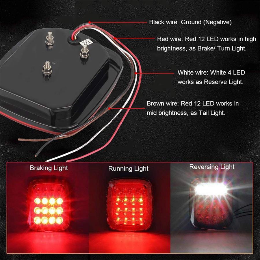 2X Square Stop Turn Tail Backup 16LED Marker Light for Jeep Wrangler JK TJ CJ YJ