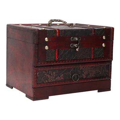 Vintage Holz Schmuckschatulle Etui Halter Halskette Ohrringe Aufbewahrungsbox Organizer mit Spiegel