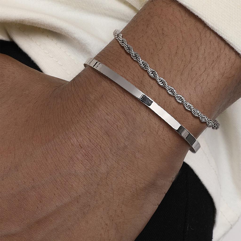 2 stuks Heren Kettingarmbanden, Roestvrij Staal Manchet Bangle Armband, Casual Sieraden Set voor Echtgenoot Vader