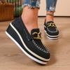 Plus Size 36-43 Wedges Women's Casual Shoes High Heel Chain Comfortable Solid Color Work Shoes Slip on Loafers Daily Office Wear