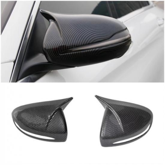 ABS Fiber Ox Horn Rearview Mirror Lid Cover Trim For 15-21 Mercedes-Benz C-Class