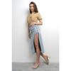 Women's Blue Denim Color Long Denim Skirt With Deep Slit Detail On The Side