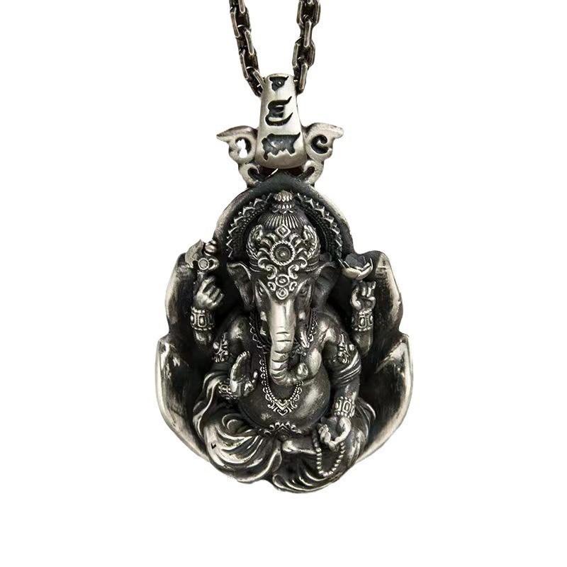 Original Thai Silber 925 Charm Elefant Buddha Statue Halskette herrschaftsstil Retro ethnischer Stil Anhänger Bankett Schmuck