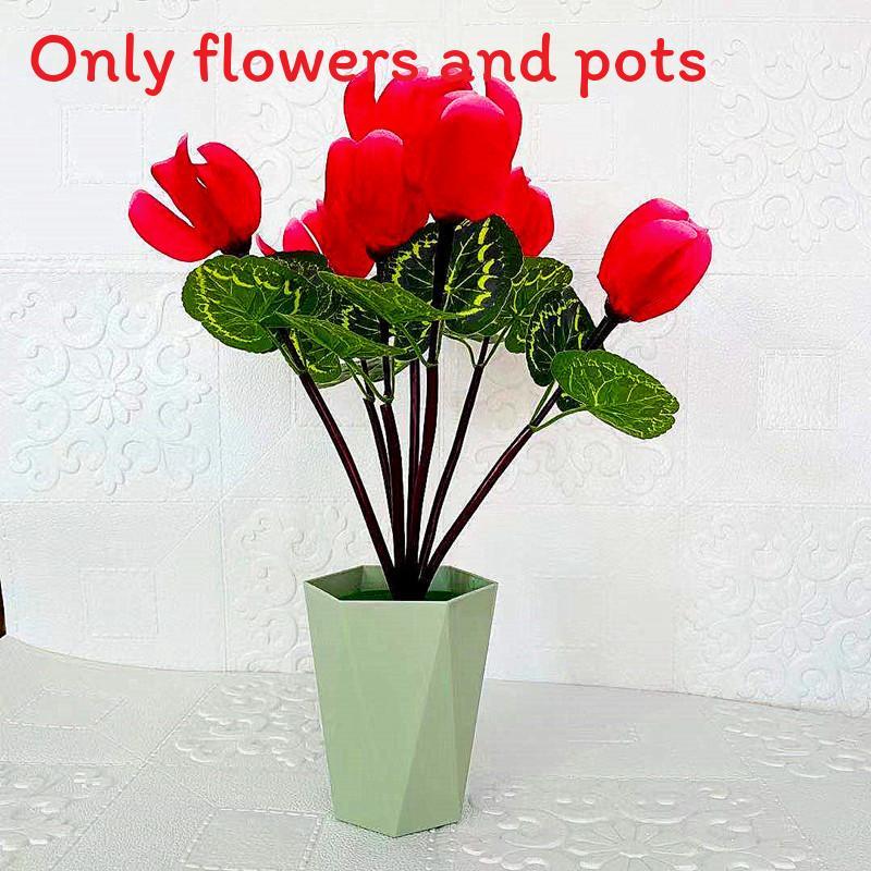 Искусственный цветок Цикламен Персидский в горшке для свадебного и домашнего декора красный