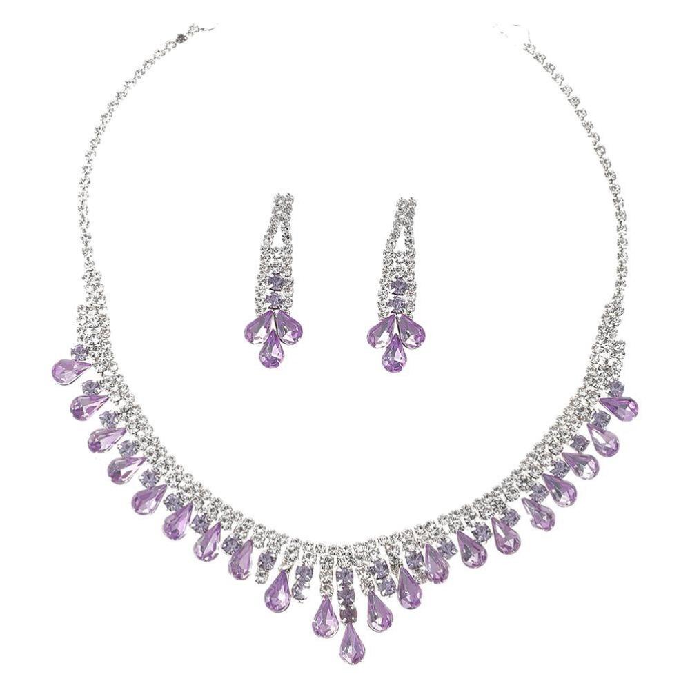 Water Drop Rhinestone Jewelry Set Inlaid Crystal Necklace Set Tassel Necklace Earrings Set Bridal