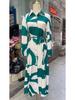 2025 European & American Spring/Autumn Fashion Print Long Shirt Dress with Tie-Up and Pockets
