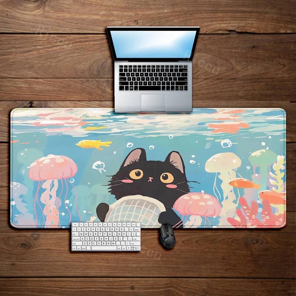 Cute Black Cat teclado mousepad Office Computer Desk Mat Table Keyboard Big mouse pad Laptop Cushion Nonslip Deskpad Home Decor