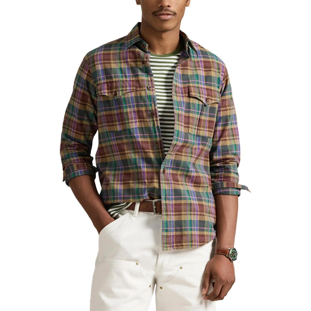 Polo Ralph Lauren Cotton Plaid Pocket Long Sleeve Polo Shirt Classic Edition Men shirts 710P08226-001