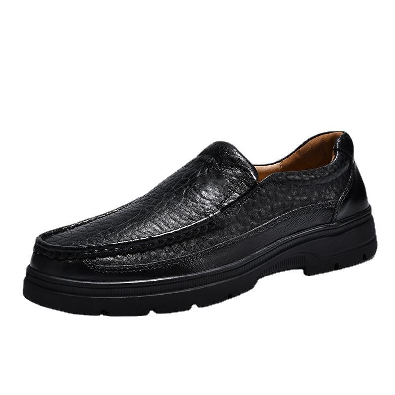 Embossed Crocodile Pattern Large Size Foot Cover Business Casual Men's Shoes First Layer Cowhide Leather Shoes Medium and Old Loafers