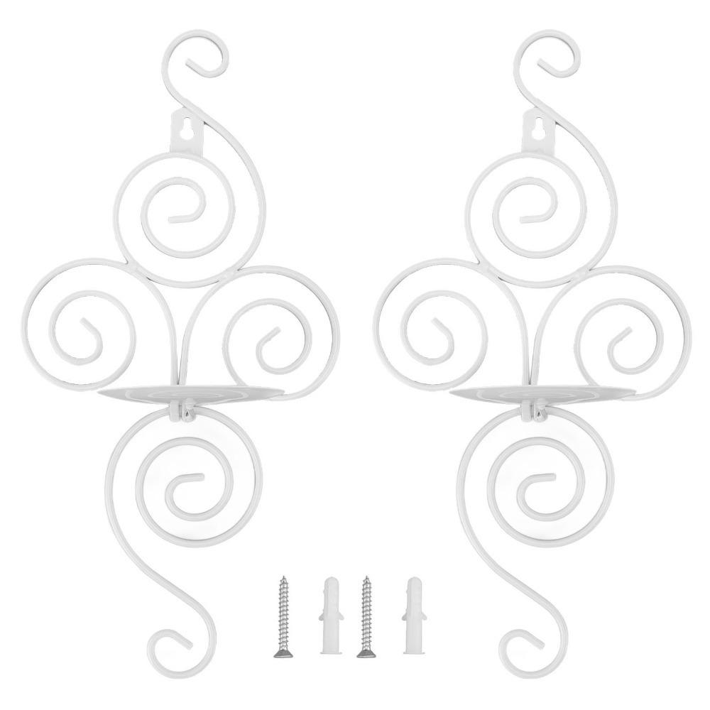 2pcs Iron Foldable Wall Candle Holder 7.48*13.98 in Black Golden White Wall Mount Candle Rack Swirl Pattern