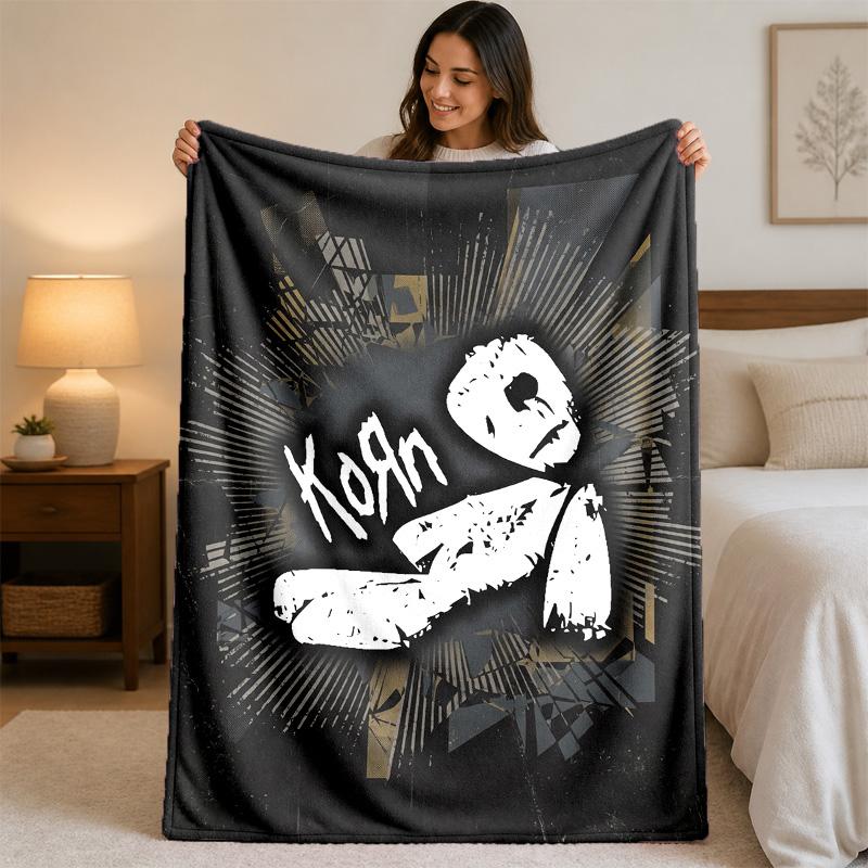 Korn Print Flannel Blanket Cozy Lightweight Plush Throw Blanket For Bed Sofa Household Use