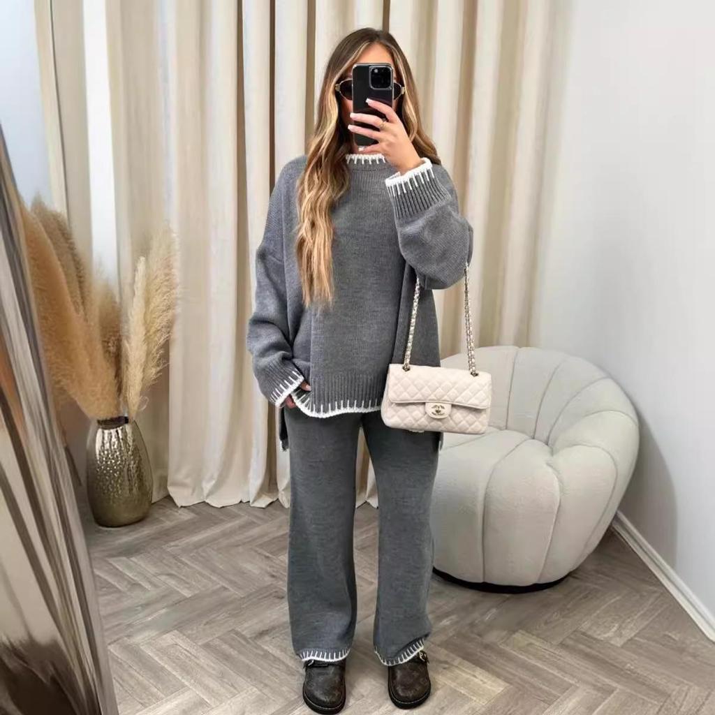 2024 Autumn/Winter Fashion Solid Color Sweater and Loose Two-Piece Casual Set for Women