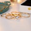Round Stone White Zircon Engagement Ring Sets For Women 5pcs/Set Luxury Crystal Vintage Gold Color Wedding Jewelry Bridal Gifts