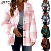 BITCED Women's Autumn/Winter Checked Shearling Jacket with Pockets Button-Fastening Fleece Coat