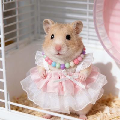 1 Set Hamster Dress Beaded Necklace Guinea Pig Hamster Small Animals Pet Clothes Outfits Costume Accessories Supplies Photo Prop