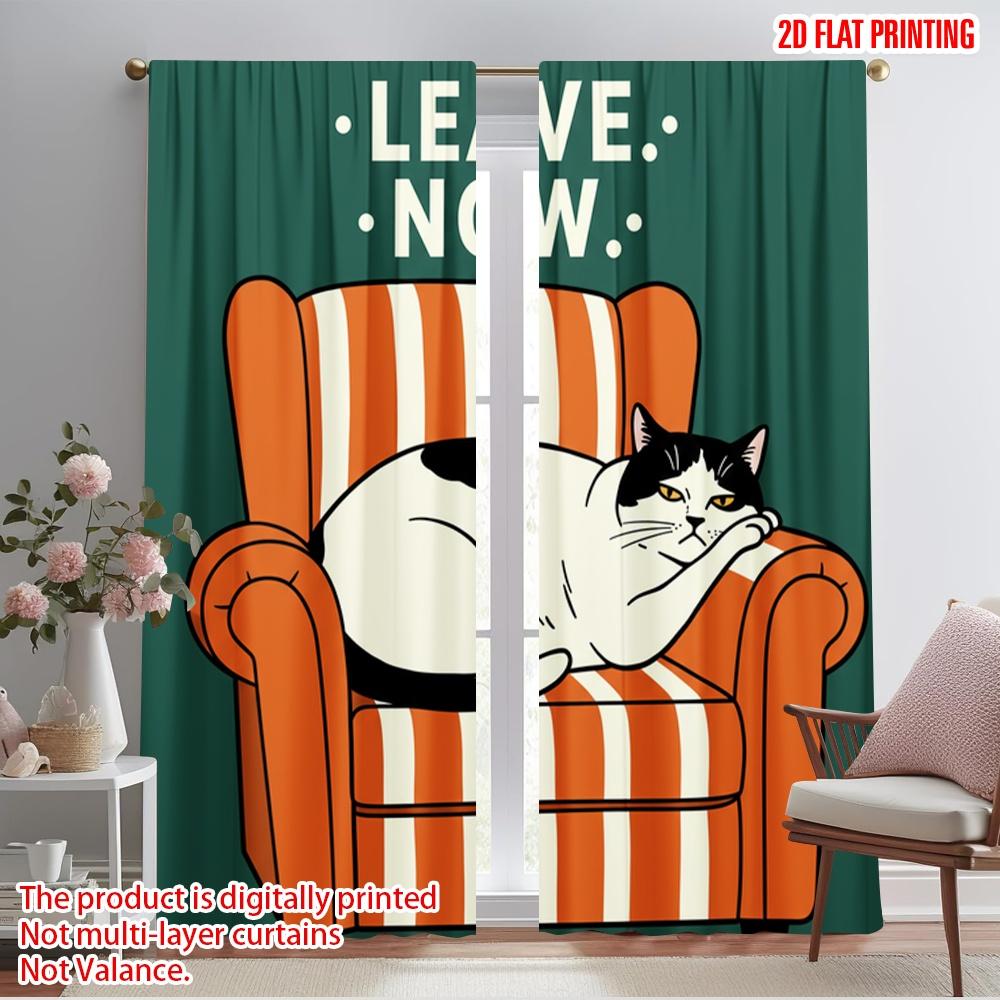 

2pcs 2D flat printing Curtains Vintage Cat 100% Polyester Fabric Without Electricity All Season Party & Holiday Decor Use for 52.50×116.00 CM 2pcs
