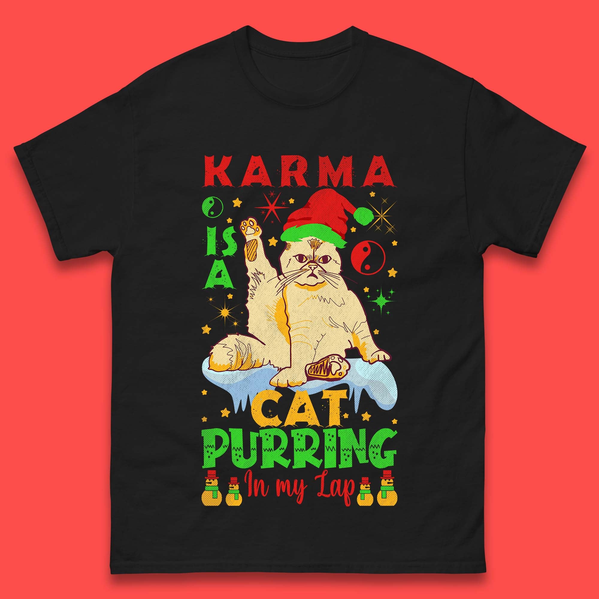 Christmas Karma Is A Cat Mens T-Shirt Womens Tops Tees XL