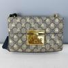 [Pre-Owned] Padlock Metal Lock Bee Print Vintage Logo Canvas And Leather Lock Clutch Box Chain Crossbody Shoulder Bag - Excellent #190JMH7