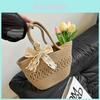 Stylish Woven Tote Bag For Casual Commute And Beach Outings In Khaki And Cream Colors