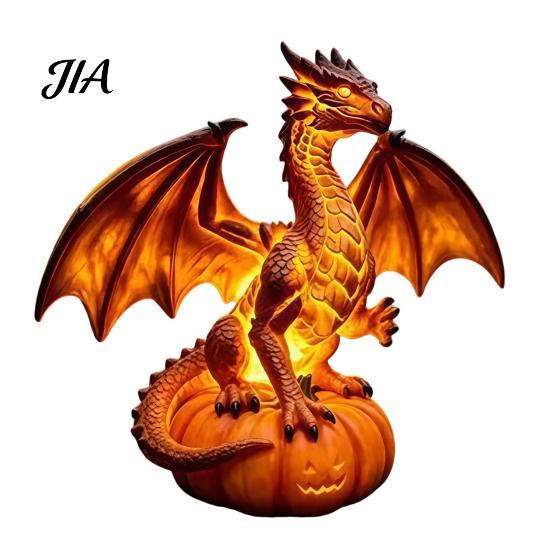 Handmade Three Dimensional Figures Halloween Pumpkin Night Light, Resin LED Dragon Tabletop Lamp, Witch Dark Fairy Tale Table Lamps Hat Black Cat Crow