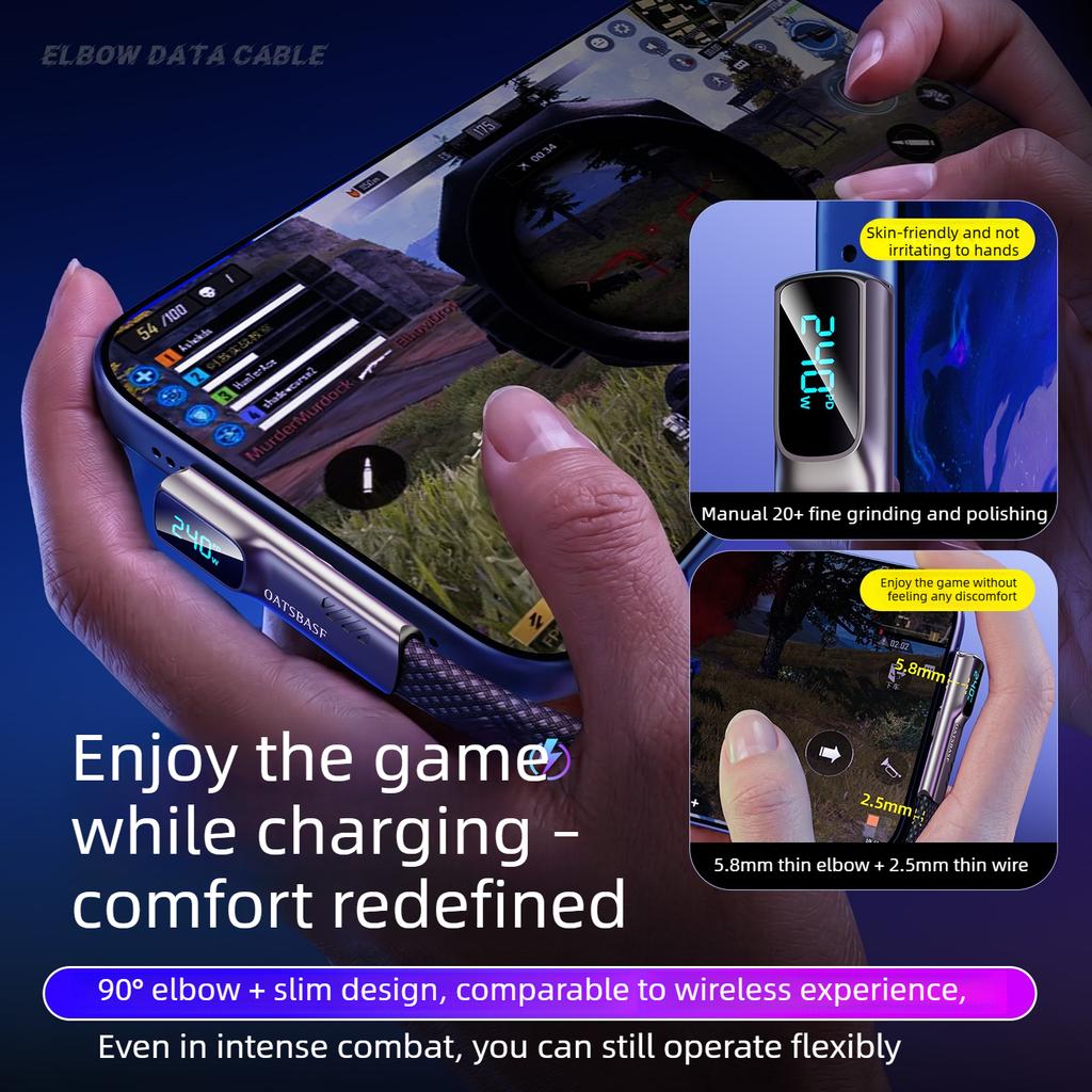 240W USB C to USB C Elbow Phone Cable Digital Display PD Fast Charging Type C Cords for iPhone Samsung for iPad Tablet 1.8m